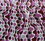 Asukangas mattasatiini, violetti-valkoinen-musta-harmaa-ruskea, joustava kangas, leveys 149cm